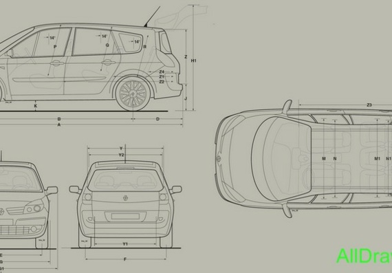 Renault Grand Scenic (2008) (Рено Гранд Сценик (2008)) - чертежи (рисунки) автомобиля